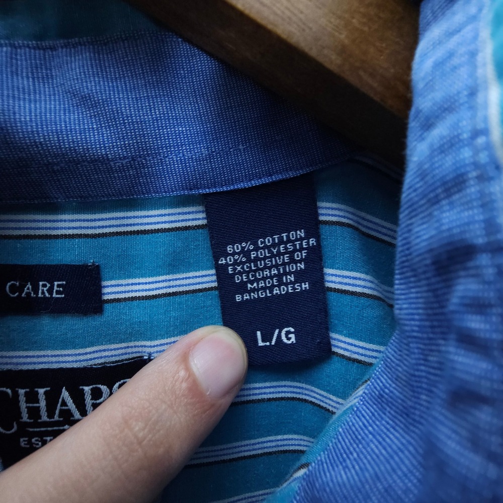 Chaps Shirt Mens Large Blue Y2K Striped Long Sleeve Button Down Easy Care L - Picture 5 of 7